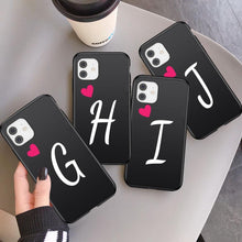 Load image into Gallery viewer, Women Elegant Black Initial Letter A-Z Love Heart Couples Phone Case For iPhone 13 12 Pro Max Mini Luxury Soft Silicone Cover Name Letter Case
