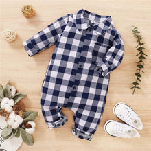 Load image into Gallery viewer, Spring Autumn Newborn Cotton  Casual classic Plaid Collar Jumpsuit for Baby Boys / Girls In Elegant Retro Modern Style
