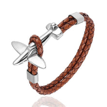 Load image into Gallery viewer, Stainless Steel Gold Aviation Airplane Anchor Bracelets For Men and Women In Retro Leather Bracelet Air Force Style Homme Jewelry Style
