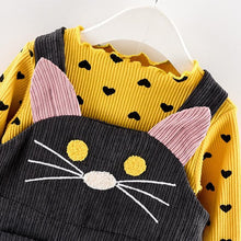 Load image into Gallery viewer, Modern Girls Clothes Sets Cotton Long Sleeves Dot T-shirt and Cat Strap Dress 2Pcs Baby Clothing Dress For Girls and Babies from 6-24months and Girls 3-4years

