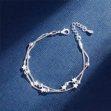 Load image into Gallery viewer, New Modern 925 Sterling Silver Double Layers Stars Beads Luxury Bracelets For Women Elegant Chain Charm Bracelet Birthday Party Gift (silver star)
