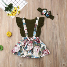 Load image into Gallery viewer, Newborn Baby Girl Skirt  Retro Sweet Strap  Jumpsuit And Headband Children's Clothes Unique Design
