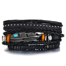 Load image into Gallery viewer, BOHO Tibet Stone Feather Multilayer Leather Bracelet Eye Fish Charms Beads Bracelets For Men Vintage Punk Wrap Wristband Cool Jewelry
