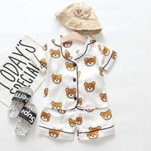 Load image into Gallery viewer, Luxury Modern Children's Pajamas Set Baby Suit Toddler Boys and Girls Ice Silk Satin Cartoon Printing Tops Pants Set Home Wear pajams for Kids
