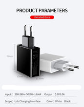 Load image into Gallery viewer, 3 Port USB Phone Charger LED Display EU Plug Total Max 3A Smart Fast Charger Mobile Wall Charger For Smartphones
