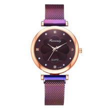 Load image into Gallery viewer, Fashion Set Women Watches Luxury Magnet Buckle Flower Rhinestone Watch Ladies Quartz Wrist Watch  WIth Bracelet In Set For Women and Girls
