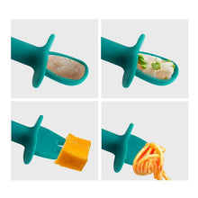 Load image into Gallery viewer, Big Modern New Set Spoon and Fork For Baby Utensils Set Auxiliary Food Silicone Gel Spoon Baby Learn To Eat Training Bendable Soft Spoon Children Tableware With Dinosaur Design
