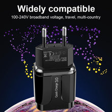 Load image into Gallery viewer, Black 3A Quick Charge 3.0 USB Charger EU Wall Mobile Phone Charger Adapter QC3.0 Fast Charging
