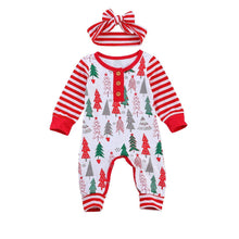 Load image into Gallery viewer, Newborn Baby Girls Boys Christmas Rompers Headband Jumpsuits 2pcs Santa Tree Print New Year Baby Romper
