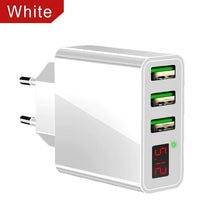 Load image into Gallery viewer, 3 Port USB Phone Charger LED Display EU Plug Total Max 3A Smart Fast Charger Mobile Wall Charger For Smartphones
