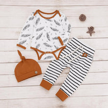 Load image into Gallery viewer, Modern Newborn Baby Boy Clothes Feather T shirt Tops Strip Pants Set For Kids
