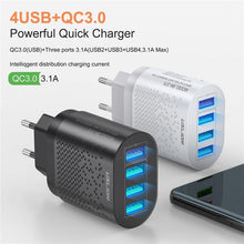 Load image into Gallery viewer, Portable USB Charger 3A Quick Charge 3.0 Mobile Phone Charger 4 Port 48W Fast Wall Chargers
