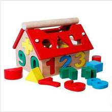 Load image into Gallery viewer, Children's Colour Wooden House With Shape Children Early Educational Model Assembling Blocks Develop Intelligence Game Toy
