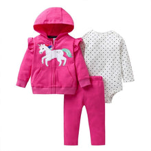 Load image into Gallery viewer, Modern Popular New Set Baby Cotton Long Sleeve Hooded Jacket Pant And Rompers For Newborn Outfits Unisex Clothing
