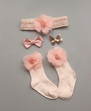 Load image into Gallery viewer, 4PCS/SET Newborn Baby Girl Socks Ankle Princess Anti Slip Socks+Headband+Hair Pin For Baby
