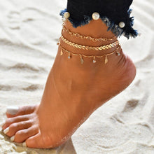 Load image into Gallery viewer, Gold Metal Shell Coconut Tree Female Anklets Barefoot Sandals Foot Summer Double Layers  Foot  Bracelets Leg Jewelry
