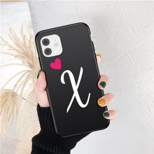 Load image into Gallery viewer, Women Elegant Black Initial Letter A-Z Love Heart Couples Phone Case For iPhone 13 12 Pro Max Mini Luxury Soft Silicone Cover Name Letter Case
