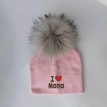 Load image into Gallery viewer, Newborn Cotton Hats Baby Pom Pom Childre Infant Hats For BabY Boys and Girls Wth Printed "I love mama " and " Design
