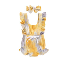 Load image into Gallery viewer, Luxury Modern New Printed Colorful Toddler Girls Rompers With Headband Ruffles Short Sleeve Printed Backless Jumpsuits
