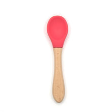 Load image into Gallery viewer, 2PCS  Bamboo Training Spoons Organic Soft Baby Feeding Silicone Tip Spoon Scoop Easy Grip Handle Toddlers Infant Gifts For Parents And Baby Boys Or Girls
