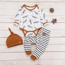 Load image into Gallery viewer, Modern Newborn Baby Boy Clothes Feather T shirt Tops Strip Pants Set For Kids
