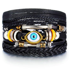 Load image into Gallery viewer, BOHO Tibet Stone Feather Multilayer Leather Bracelet Eye Fish Charms Beads Bracelets For Men Vintage Punk Wrap Wristband Cool Jewelry
