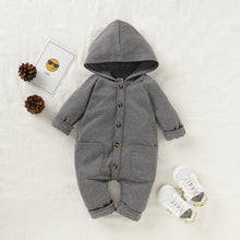 Load image into Gallery viewer, Newborn Clothing Solid Long Sleeve Hooded Button Pockets Romper Winter Warm Jumpsuit for Girls and Boys
