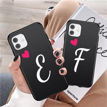Load image into Gallery viewer, Women Elegant Black Initial Letter A-Z Love Heart Couples Phone Case For iPhone 13 12 Pro Max Mini Luxury Soft Silicone Cover Name Letter Case
