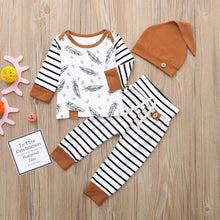 Load image into Gallery viewer, Modern Newborn Baby Boy Clothes Feather T shirt Tops Strip Pants Set For Kids

