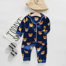 Load image into Gallery viewer, Luxury Modern Children's Pajamas Set Baby Suit Toddler Boys and Girls Ice Silk Satin Cartoon Printing Tops Pants Set Home Wear pajams for Kids
