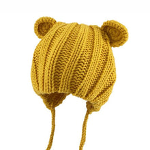 Load image into Gallery viewer, Luxury Modern Baby Knitted Winter Hat with Ears Cartoon Lace-up Children Kids Baby Bonnet Cap In Winter Cozy Style
