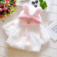 Load image into Gallery viewer, Baby Girl Einter Jacket Girl Cute Rabbit HoodedJacket Children's Wool Sweater Plus Thick Warm Plush For Kids
