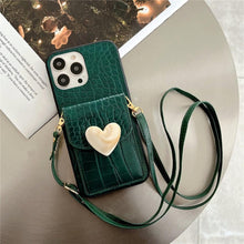 Load image into Gallery viewer, Attractive Luxury Love Black Lanyard Phone Case for iPhone 12 13 Mini 7 8 Plus 11 Pro Max X XS XR Cover Handbag Case with Card Holder Lanyard Adjustable Strap Cover For iPhone
