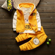 Load image into Gallery viewer, Baby Clothes Winter Thick And Warm Three-piece Cartoon Bear And Fox Printed Sweater Hooded Baby Girl Clothing Set Sweater and Pants
