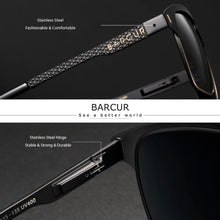 Load image into Gallery viewer, BARCUR Polarized Men’s Sunglasses – Fashionable Square Stainless Steel Frame UV400 Protection Anti-Reflective Outdoor Sports &amp; Driving Eyewear – Original Design Casual Style with Premium Polycarbonate Lenses
