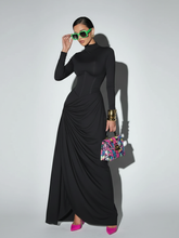 Load image into Gallery viewer, High Neck Waist-Cinched Slit Dress For Women, Elegant, Fifth Avenue, BYMANYC New York.
