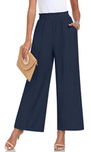 Load image into Gallery viewer, Anyally Womens Loose Wide Leg Pants Business Casual Elastic Waisted Palazzo Harem Pants with Pockets Work Trousers XL Navy Blue - # GIAA23410017
