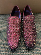 Load image into Gallery viewer, After Midnight Burgundy with Gold Spikes Men’s Smoking Dress Shoes
