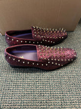 Load image into Gallery viewer, After Midnight Burgundy with Gold Spikes Men’s Smoking Dress Shoes
