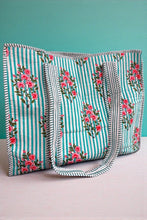 Load image into Gallery viewer, SC - ETA 2/18 - Cottage Garden Blue Striped Tote Bag

