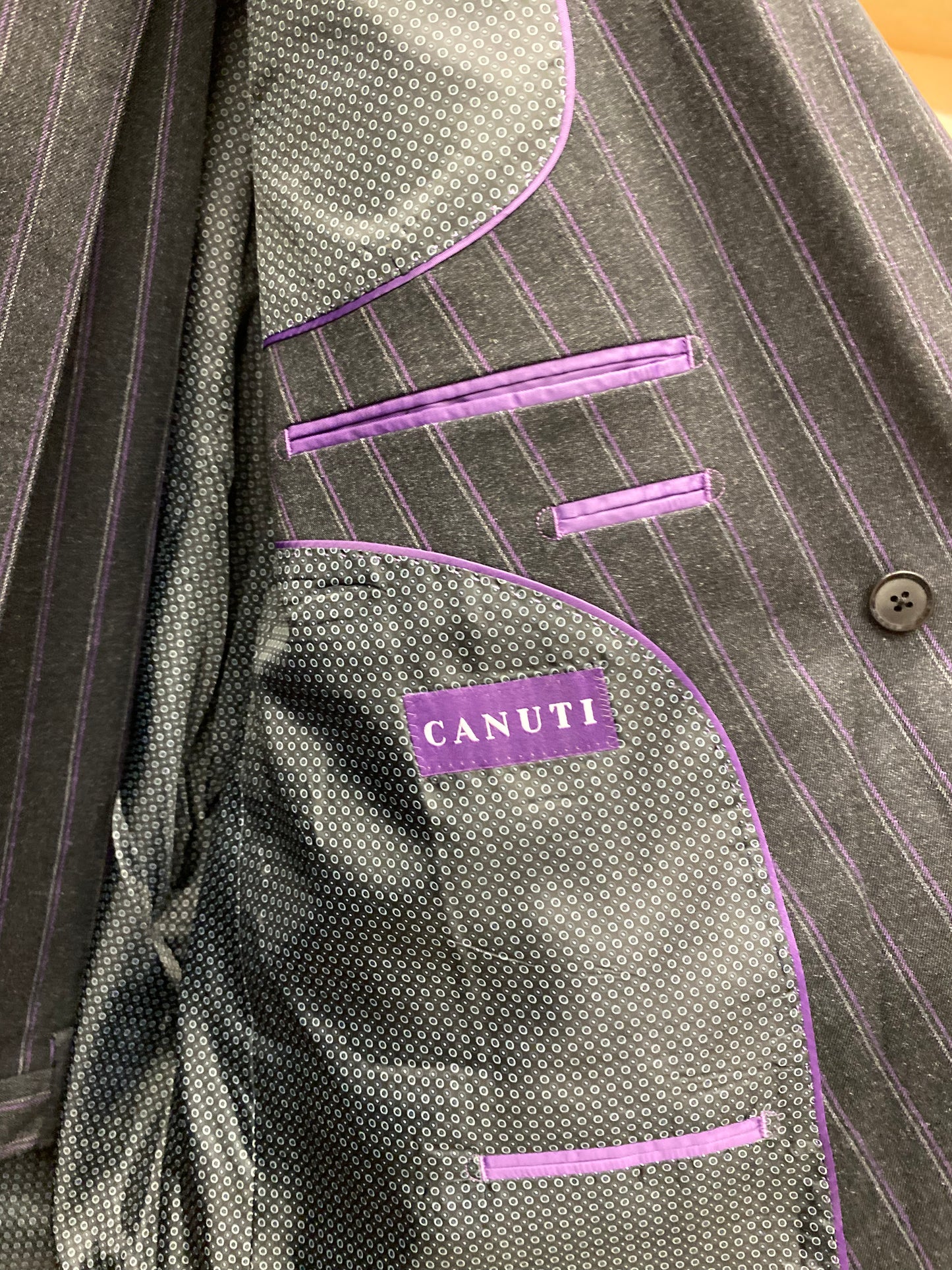 Canuti Peter C158 Purple/Grey Stripe Double Breasted Modern Fit Suit