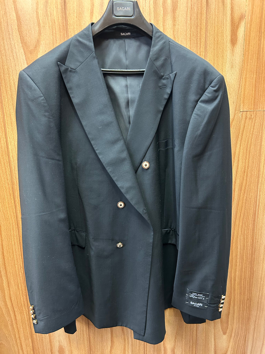 Sachri Black Double Breasted peak lapel Blazer Size 58L| 100% Wool