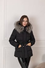 Load image into Gallery viewer, Noir Genuine Silver Fox Fur Down Fill Coat

