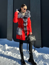 Load image into Gallery viewer, Roma Genuine Silver Fox Fur Rabbit Fur Insulated Parka in Red
