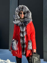 Load image into Gallery viewer, Roma Genuine Silver Fox Fur Rabbit Fur Insulated Parka in Red
