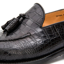 Load image into Gallery viewer, Black Crocodile Loafers with Tassels
