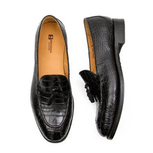 Load image into Gallery viewer, Black Crocodile Loafers with Tassels
