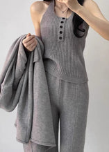 Load image into Gallery viewer, Buttons Casual Knitted Long Cardigan&amp;Camisole&amp;Pants 3 Pieces Suit
