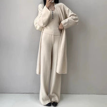 Load image into Gallery viewer, Buttons Casual Knitted Long Cardigan&amp;Camisole&amp;Pants 3 Pieces Suit
