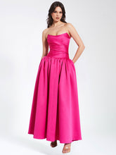 Load image into Gallery viewer, Walterina Fuchsia Satin Strapless Drop Waist Corset Gown
